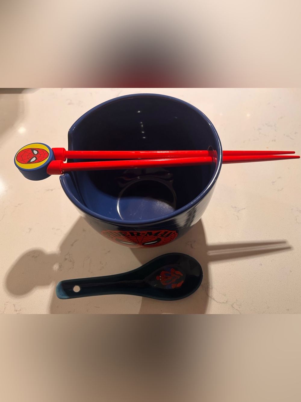 Marvel Spiderman Glass Soup Bowl with Chopsticks and Spoon